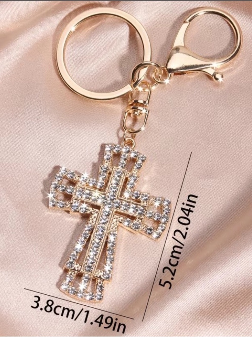 Silver Rhinestone Cross Keychain - Picture 3 of 3